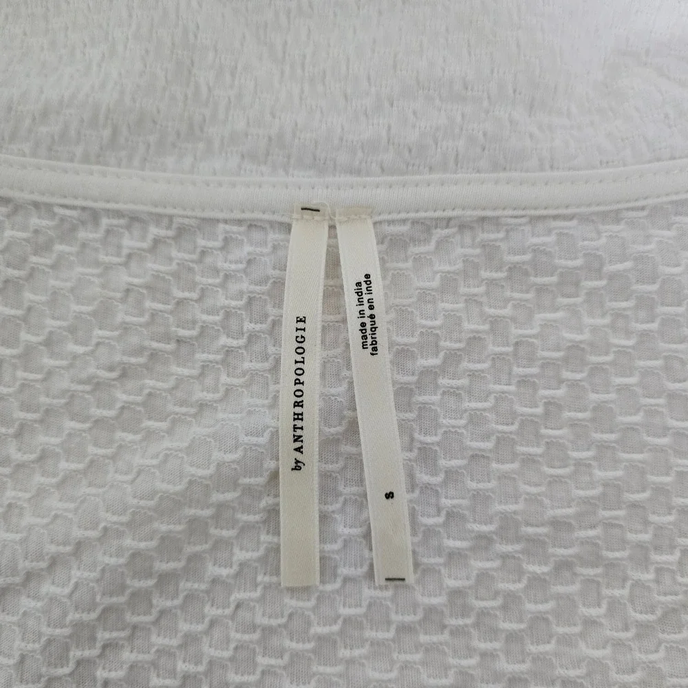 Anthropologie Embroidered Puff Sleeve Cropped Top White Square Neck Womens Small